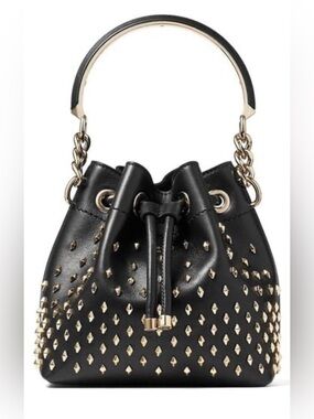 Jimmy Choo Black Leather Bon Bon Bucket Bag NWT Gold Studs